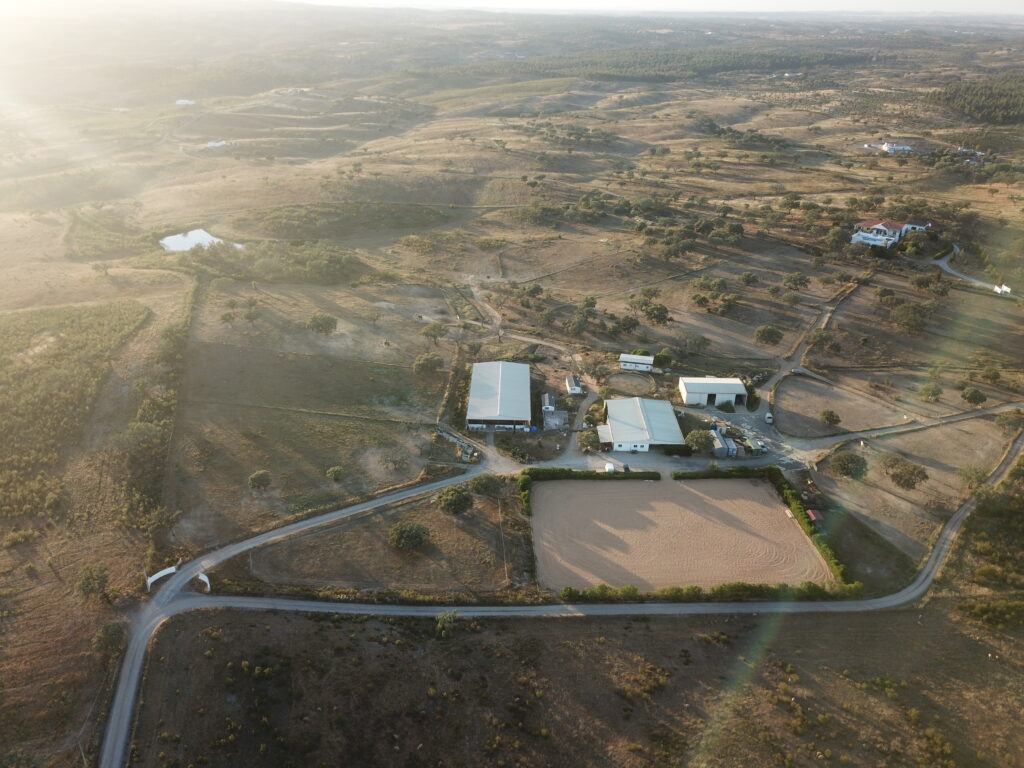 Aerial view of the facilities of the equestrian centre Equus Ourique