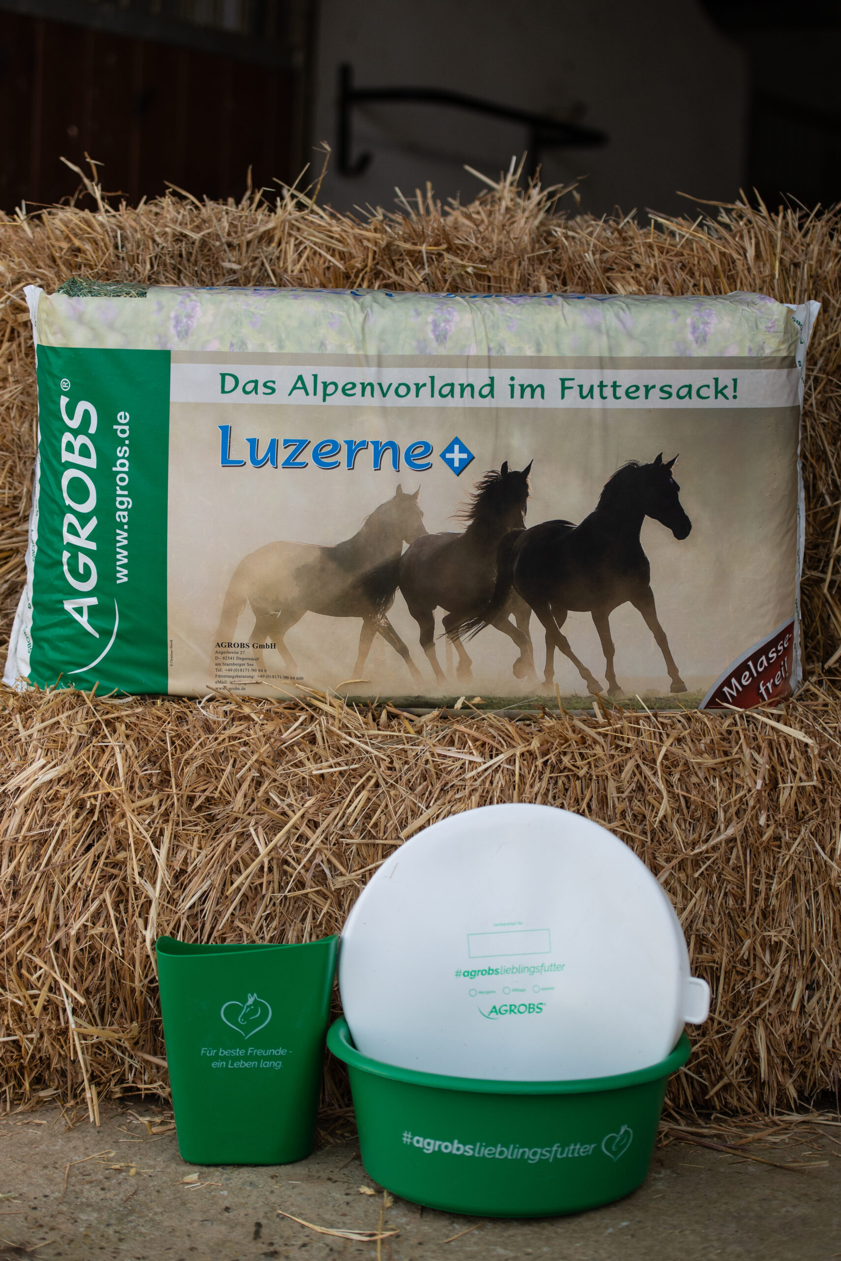 Product shot of a packaged bale of Agrobs Luzerne Plus