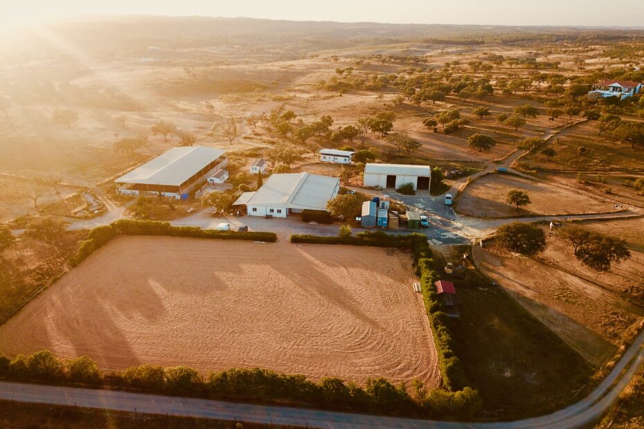 Aerial view of Equus Ourique Riding Centre from the front