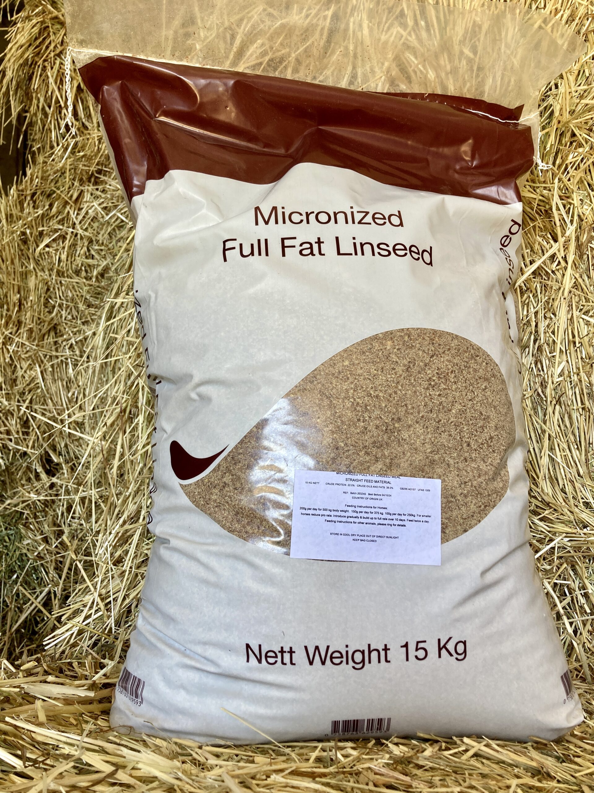 Product shot single 25 kg bag of EQ Miccronized Full Fat LInseed.